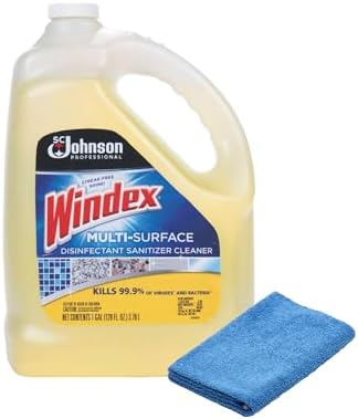 Plexon Microfiber Cleaning Cloth and Multi-Surface Cleaner Refill for Windex, 1 Gallon Bottle (128 Fl. Oz.)