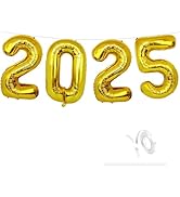 KEYYOOMY 16 Inch Gold 2025 Number Balloons Small Foil Number Balloons for 2025 New Year Eve Chris...