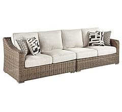 Signature Design by Ashley Beachcroft Outdoor Left & Right Arm Facing Wicker Patio Loveseats, Brown & Beige