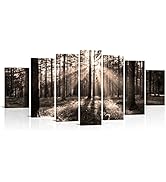 RyounoArt Xlarge 7 Pieces Forest Canvas Wall Art Sunlight through Autumn Woodland Landscape Pictu...