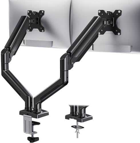 HUANUO Dual Monitor Mount for 2 Monitors up to 32 inches, Each Arm Holds Max 22lbs, Dual Monitor Stand with Gas Spring System, Height-Adjustable/Tilt/Swivel/Rotate, VESA Standard 75mm or 100mm