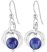 Simple Royal Blue Lapis Lazuli Real Gemstone 925 Sterling Silver Dangle Earrings Dainty Artistic ...