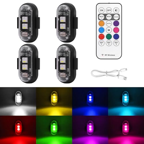 4PCS Wireless LED Strobe Lights with Remote Control, 8 Colors USB Charing Waterproof Anti-Collision Led Emergency Warning Lig