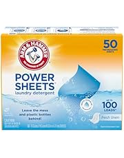 Arm &amp; Hammer Power Sheet Laundry Detergent, Detergente De Ropa En Hojas, Aroma Fresco, Lava Sin Usar Plástico, 50 hojas