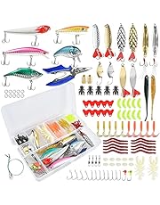 YOU ER MEI Kit de 108 señuelos de Pesca para Cebo de Agua Dulce para lubina, Trucha salmón, Accesorios de Pesca, Caja de Aparejos con Cuchara, señuelos de plástico Suave, Gusanos, anzuelos de Pesca