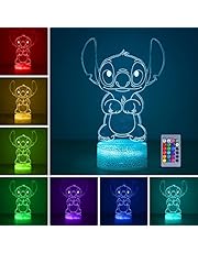 Hoofun Stitch Luz Nocturna, 16colores 4modos Stitch Luz De Noche, Lampara LED 3d con Control Remoto Y Smart Touch, Lámpara Anime, Decoración de Habitación Stitch