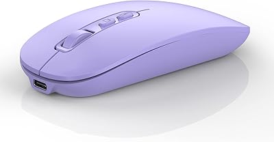 RAPIQUE Bluetooth Wireless Mouse, Rechargeable Multi-Device(Tri-Mode: BT1/BT2+2.4G) Computer Mice with USB Receiver, Slim Silent Mouse for Laptop/MacBook/Chromebook/Surface Pro/iPad Pro(Purple)