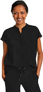 Healing Hands Women's Scrub Top Relaxed Fit Journey Top - 2 Pockets with Knit Details, Dolman Sleeve and Rounded Hem - 2152