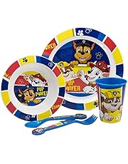 Set vajilla infantil reutilizable apta para microondas compuesta por vaso, plato, cuenco y cubiertos de La Patrulla Canina