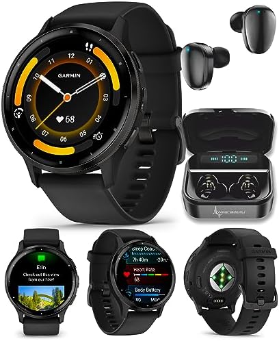 Wearable4U - Garmin Venu 3 GPS Smartwatch AMOLED Display 45 mm Watch, Advanced Health and Fitness Features, Up to 14 Days of Battery, Wheelchair Mode, Sleep Coach, Black with Black Earbuds Bundle