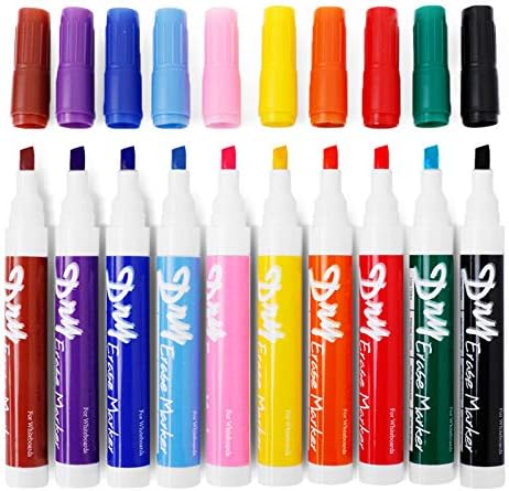 Volcanics Dry Erase Markers Low Odor Chisel Tip Whiteboard Markers Pack of 10,10 Colors