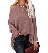 ANRABESS Women Casual Loose Off Shoulder Long Batwing Sleeve Waffle Knit Oversized Pullover Shirt...