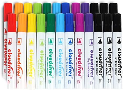 cloudriver Dry Erase Markers, 24 Count,10 Assorted Colors Whiteboard Markers, Chisel Tip, Low Odor Dry Erase Marker For Office, School, Home