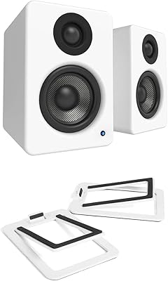 Kanto YU2 PC Gaming Desktop Speakers | 3" Composite Drivers | 3/4" Silk Dome Tweeter | Class D Amplifier | Pair | Matte White with a Kanto S2W Angled Desktop Speaker Stands - White (Pair) (2022)