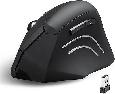 Perixx PERIMICE-608 Wireless Vertical Mouse, 6 Button, 800/1000/1600 DPI, Right Handed Design, Black (10914)