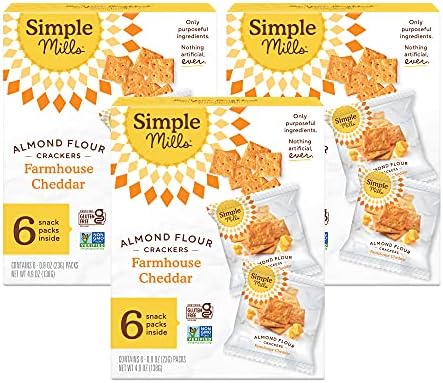 Simple Mills Almond Flour Crackers, Farmhouse Cheddar Snack Packs - Gluten Free, Healthy Snacks, 4.9 Ounce (Pack of 3)