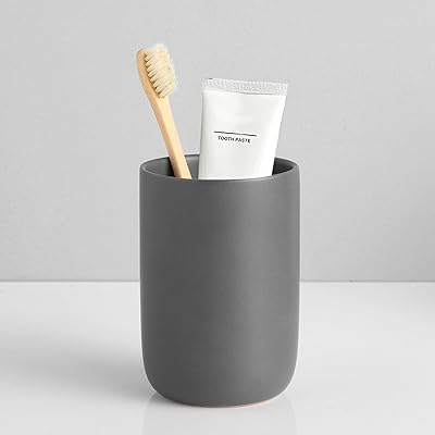 Soportes para cepillos de dientes para baños – 1 taza de cerámica para cepillos de dientes de cerámica, vasos de baño grises para vasos de baño reutilizables, taza de enjuague bucal, organizador de