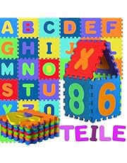 Spielwerk® Alfombra Juego Puzzle Infantil XXL 3,3m² 86 Piezas Letras Números Rompecabezas de Goma Eva