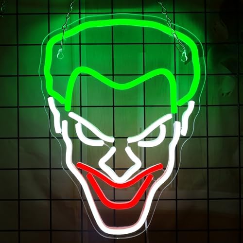 Joker Neon Sign for Room Decor Neon Light Sign LED Sign for Man Cave LED Light for Wall Decor Movie Neon Sign for Movie Fans Gifts USB Powered Neon Wall Sign Dimmable for Cinema Game Room 14“*10.4”