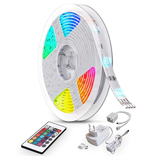 10m Tira LED autoadhesiva, 16 RGB Flexibles Multicolor, LED Kit Completo con mando a distancia, Luz Ambiental