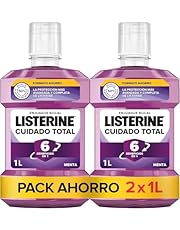 Listerine Cuidado Total (pack de 2 x 1 L), enjuague bucal con flúor, colutorio bucal con 6 beneficios en 1, elixir bucal para una limpieza bucal completa