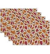 PurpleEssences Maple Leaves Fall Placemats Set of 4, 13x19-In Autumn Fall Table Placemats, Washab...