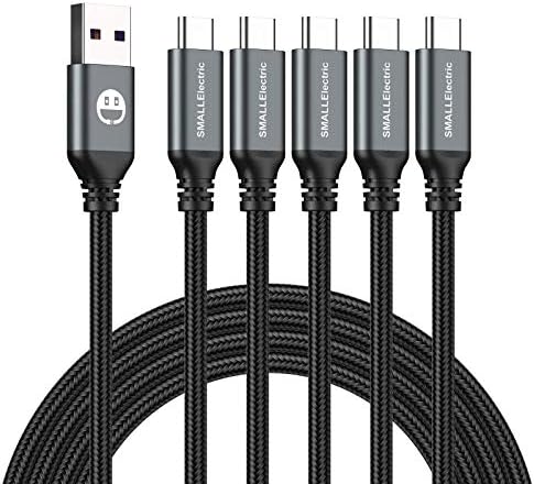 USB Type-C to A Cable 5pack 6ft Braided Fast Charging 3A Quick Charger Cord, 6 Foot Compatible iPhone 16/15,Samsung Galaxy S10 S9 S8 Plus, Note 10 9 8, LG V50 V40 G8 G7(Grey)