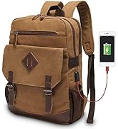 Canvas Backpack for Men Women, Vintage Rucksack Fits Most 15.6 Inch Laptop, Bookbag with USB Char...