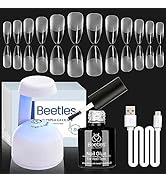 Beetles Gel Nail Kit Easy Nail Extension Set Etch X Nail Tips 500Pcs Half Matte Pre-filed Medium ...