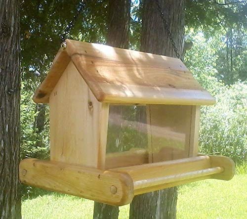 Large Hanging Cedar Wood Bird Feeder