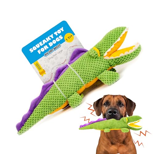 BarkButler Aly The Gator: Large Green Plush Dog Toy, Squeaker and Crinkle Paper Inside, Soft Fabric Durable Fabrics, Machine 