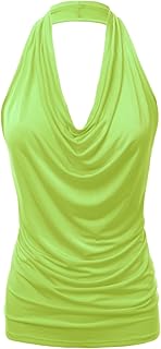 FASHIONOLIC Women's Halter Neck Front Draped Backless Tank Top Made in USA (S-3XL)