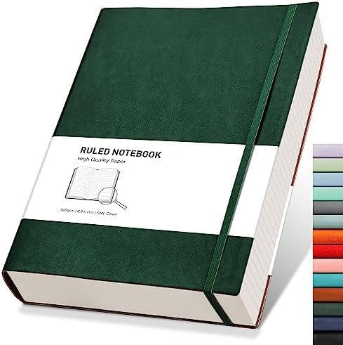 RETTACY A4 Lined Notebook College Ruled/Thick Journal - Extra Large Softcover Composition Notebooks with 2 Free Sticky Notes 320 Pages,Faux Leather, Inner Pocket 21.5 x 27.9cm - Green