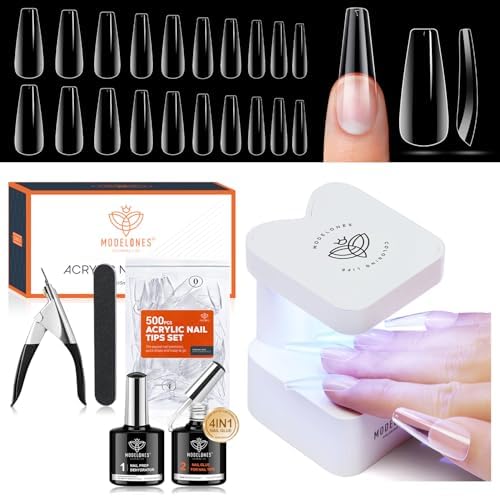 modelones Gel x Nail Kit, Nail Tips and Glue Gel Kit with 4-in-One Nail Glue Gel, 500Pcs Long Coffin Nail, Nail Dehydrator, Ultra-Portable LED Nail Lamp, Gel Nail Extension Kit Salon Gifts for Women