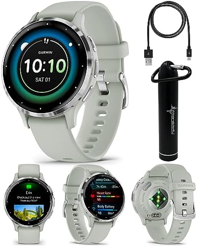 Wearable4U Garmin Venu 3S GPS Smartwatch, AMOLED Display 41 mm Watch, Advanced Health and Fitness Features, Up to 10 Days of Battery, Wheelchair Mode, Sleep Coach, Sage Gray Power Bank Bundle
