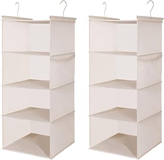 MAX Houser 4 Tier Shelf Hanging Closet Organizer, Closet Hanging Shelf with 2 Sturdy Hooks for Storage,2 Pack, Foldable (B...