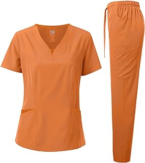 Dagacci Medical Uniform Women's Scrubs Set 4-Way Stretch Split Contrast Net and Pocket