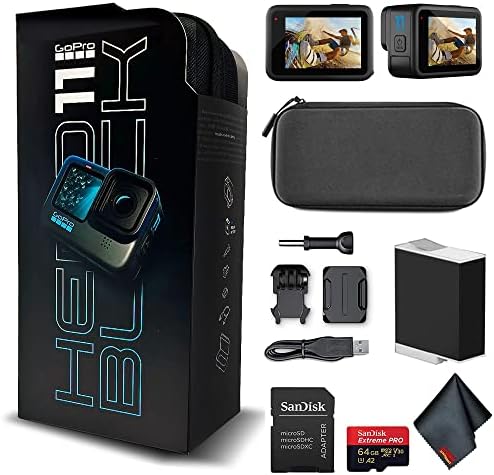 GoPro HERO11 (Hero 11) Black - Waterproof Action Camera with 5.3K Ultra HD Video, 27MP Photos, 1/1.9" Image Sensor, Live Streaming, Webcam, Stabilization + 64GB Extreme Pro Card - Bundle