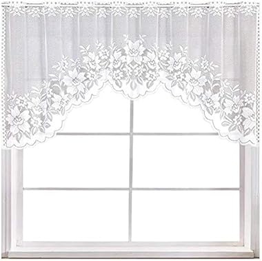 WUBODTI - Cortinas con cenefa de encaje blanco para cocina, bordado floral transparente para ventana, cenefas de punto hueco 