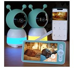 BOIFUN 2K Vigilabebes con 2 Camaras con App Movil, 5" Pantalla Dividida, Rotación 360°, Luz Nocturna Colorida, Monitoreo de…