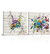 RyounoArt Colorful Flower Pictures Rustic Flower Canvas Art Wall Decor for Farmhouse Gallery Wrap...