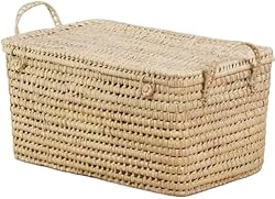 Bohome Living - Coffre de rangement en osier naturel tressé 60cm, avec couvercle de fermeture, idéal rangement