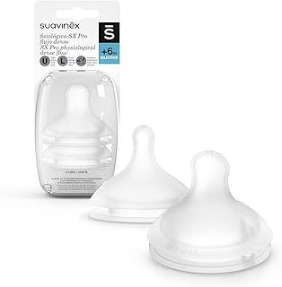 Suavinex, Nuevo Pack 2 Tetinas Fisiológicas SX Pro de Silicona. Flujo Denso Para Papillas. Tetina +6 Meses. Con Sistema An...