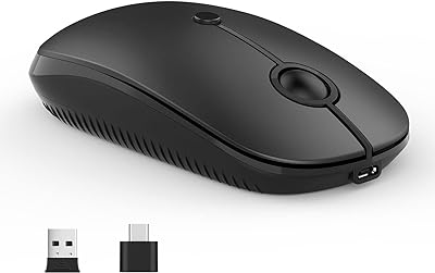 Type C Wireless Mouse，Vssoplor USB C Rechargeable Portable Quiet MacBook Mouse iPad Mouse USB and Type C Receiver Dual Mode Laptop Mouse for PC, Laptop, MacBook, Tablet-Black