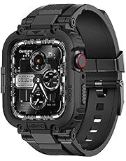 amBand Bands Compatible with Apple Watch 9/8/7 45mm, M1 Sport Series Rugged Case Protective Cover for iWatch 6/SE/5/4/3 42/44/45mm Men Black