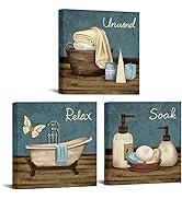 RyounoArt 3 Pieces Bathroom Pictures Wall Decorations Relax Unwind Soak Sign Prints on Canvas Spa...