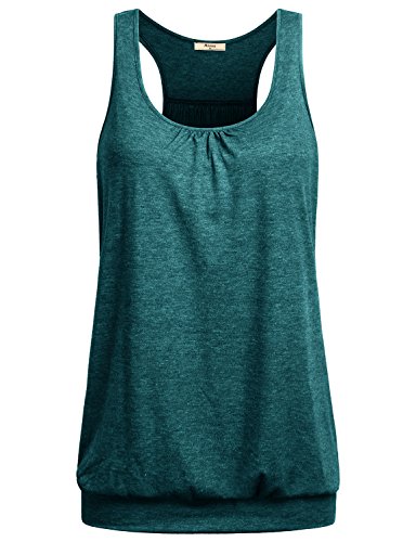 Miusey Racerback Tank Womens Sleeveless Round Neck Loose Fit Workout Tank Top Yoga Summer Running L Green