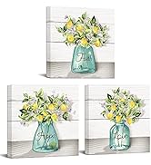 RyounoArt 3 Piece Lemon Canvas Wall Art Kitchen Decor Faith Hope Love Sign Prints Picture Yellow ...