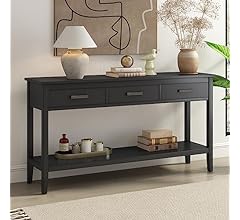 Merax Entryway Console Table with Storage, 3 Drawers Design/Wood Frame/Behind Couch & Sofa, Black