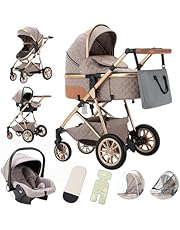 Gcarebb Carrito Bebe 3 en 1, Cochecito Bebe 3 Piezas Con Asiento De Auto, Cochecito con asa regulable en altura, Carricoche Combinado Paisaje Alto Marco de Aluminio Para Recién Nacido 0-3 años